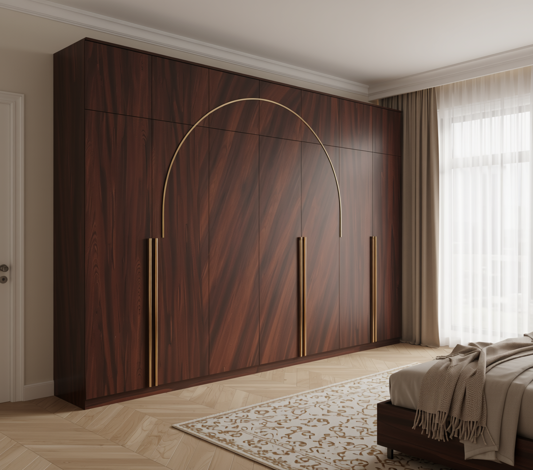 Dark brown wood grain laminate with diagonal texture and matte finish.