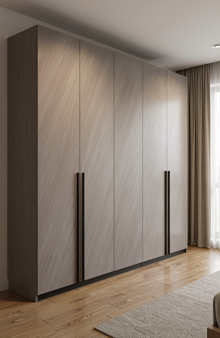 Grey laminate with diagonal wood grain pattern and matte finish.