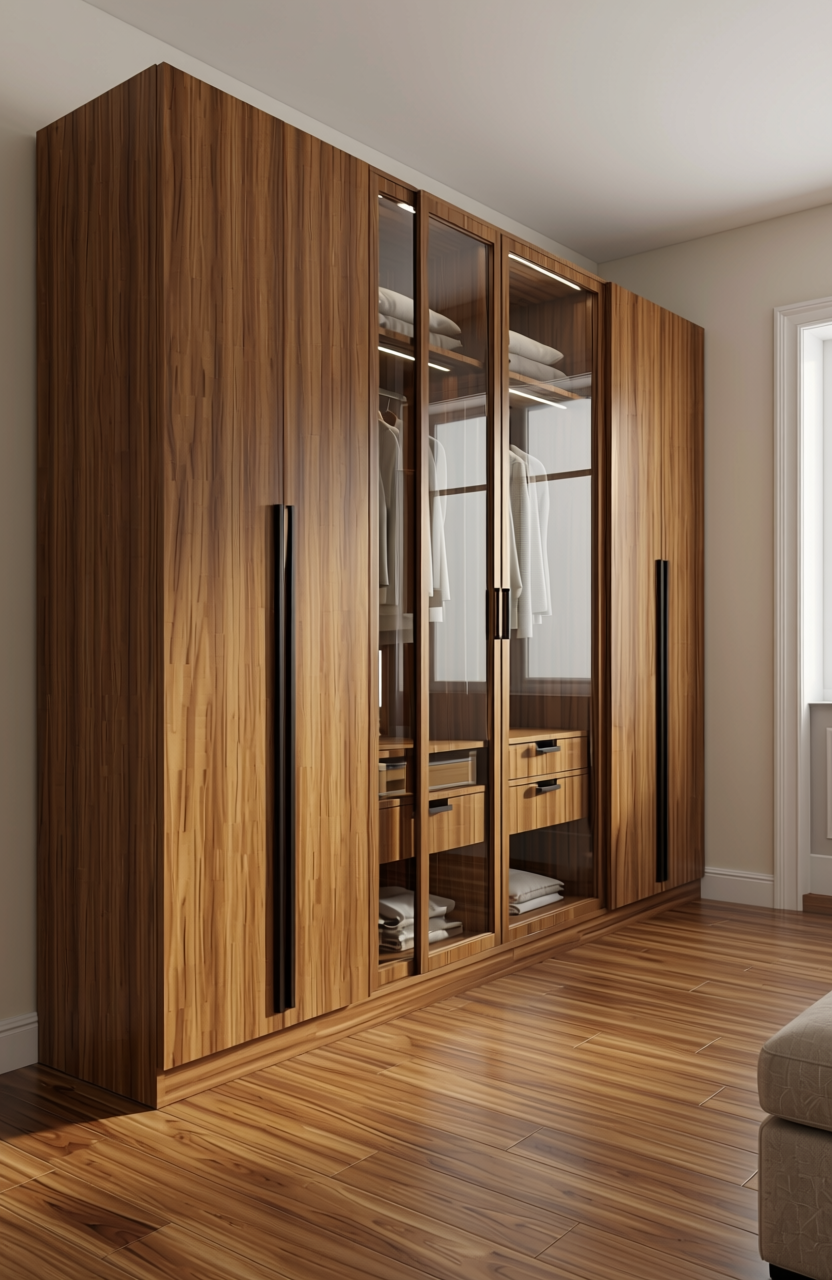 Brown laminate with diagonal wood grain pattern and glossy finish.