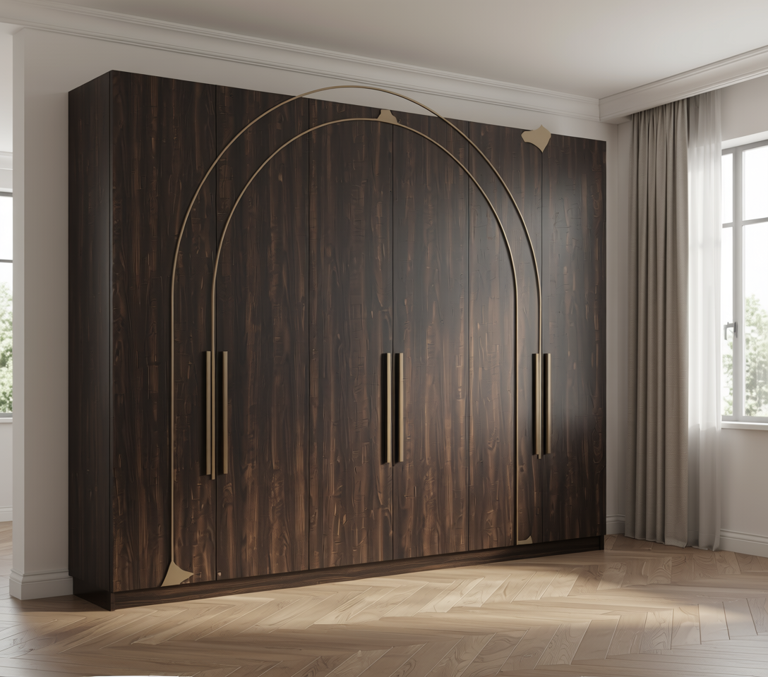 Dark brown wood grain laminate with textured finish and diagonal grain direction.