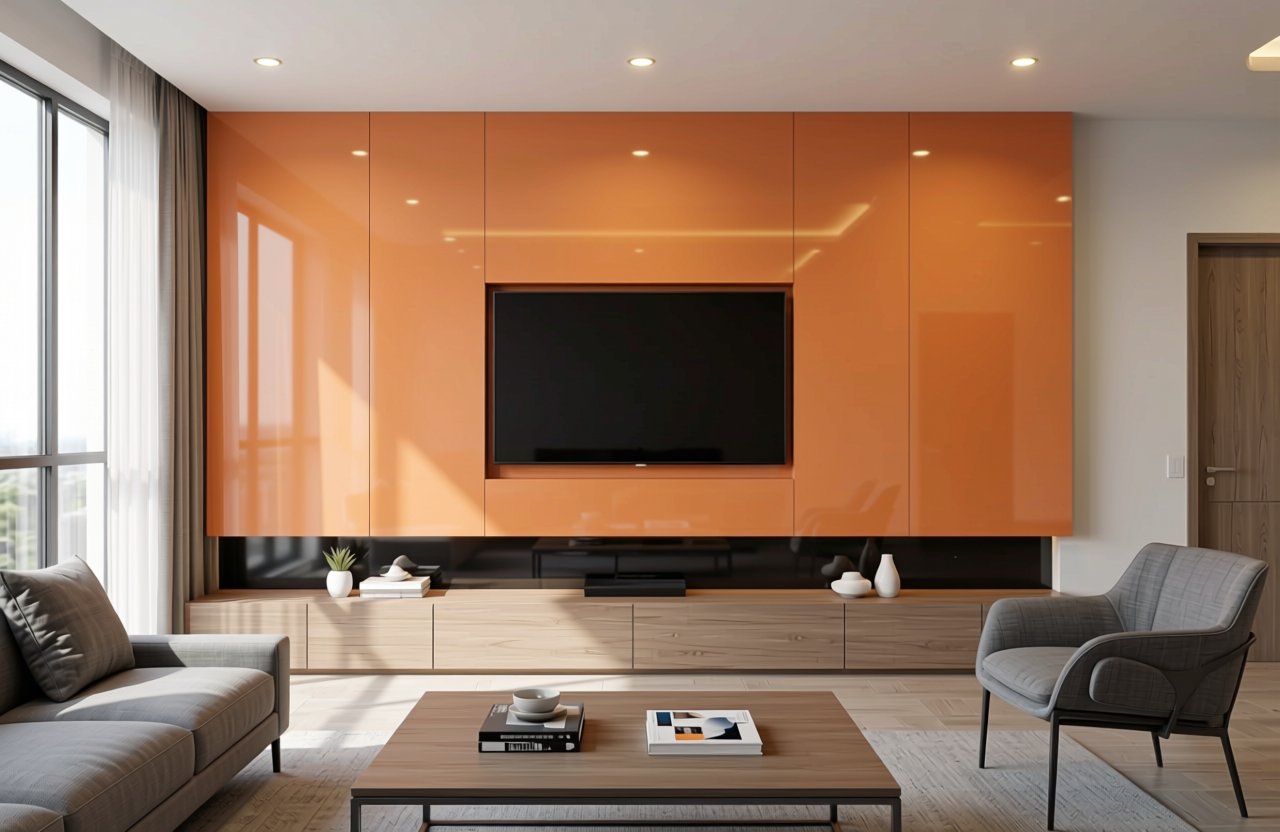 Plain Laminate 8x4 ft High Gloss 1 mm - LM 15534 — application view in a modern living room