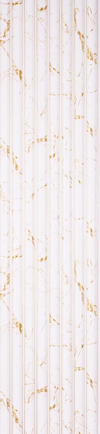 White marble louver panel with gold veining and textured finish, featuring vertical slats and a marble pattern design.