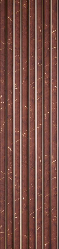 Brown fluted wall panel with textured finish and vertical grooves, featuring a patterned design with golden accents.