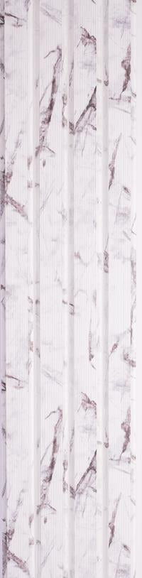 White marble pattern wall panel with textured finish and vertical slats showing marbled veining and subtle sheen.