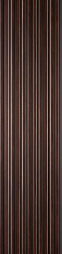Brown fluted wall panel with textured finish and vertical grooves, showing a detailed pattern of parallel ridges and subtle