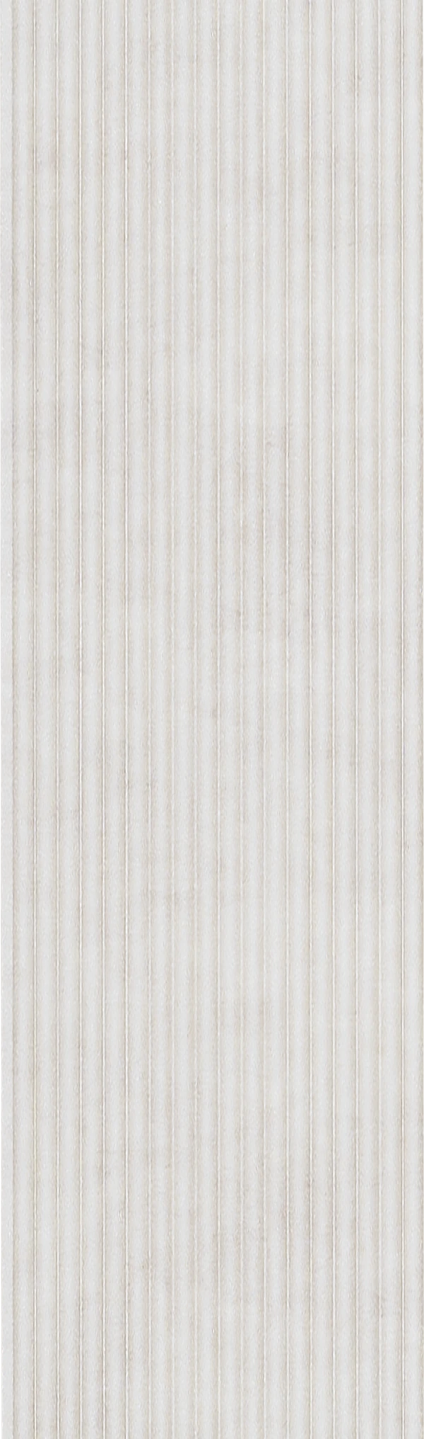 White fluted wall panel with textured finish and vertical grooves, showing a subtle pattern and slight sheen.