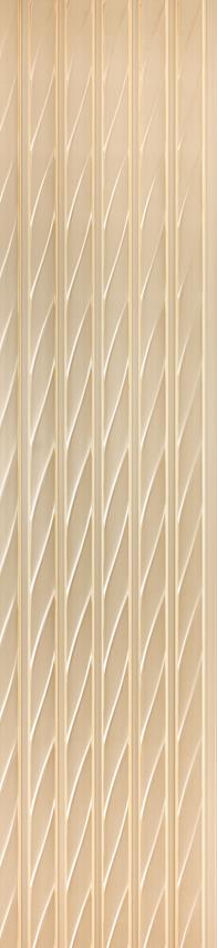Beige fluted wall panel with textured diagonal pattern and vertical ridges, showing a louver design with subtle sheen.