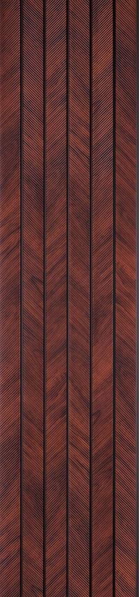 Brown wood louver panel with textured wood grain finish and diagonal pattern on vertical slats