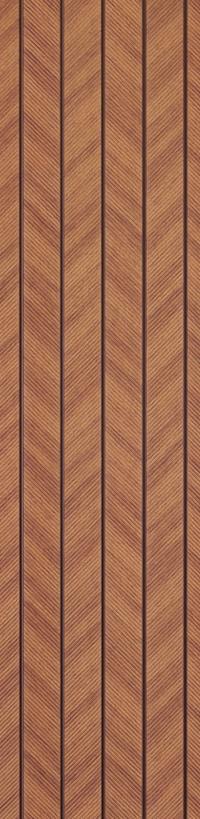Brown wood louver panel with textured finish and diagonal wood grain pattern on vertical slats