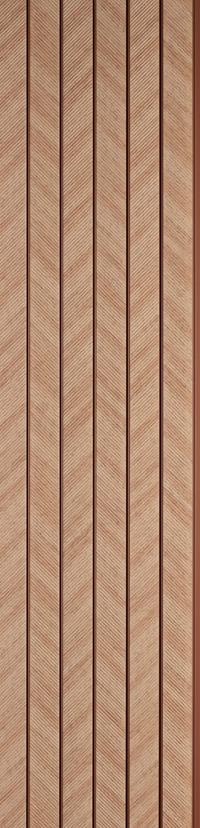 Brown wood louver panel with textured finish and diagonal wood grain pattern on vertical slats
