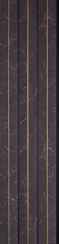 Brown marble wall panel with textured finish and gold veining, vertical louver design with narrow gaps between panels