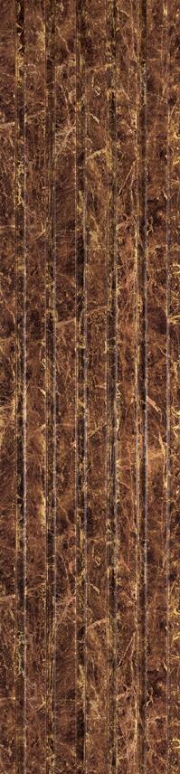 Brown marble wall panel with textured finish and veining pattern, featuring vertical lines and golden accents in a louver