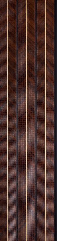 Brown textured louver panel with diagonal striped pattern and thin beige trim between vertical slats
