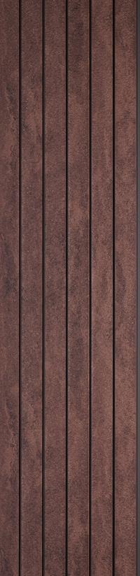 Brown wood louver panel with textured finish and vertical wood grain pattern, showing subtle sheen and natural wood