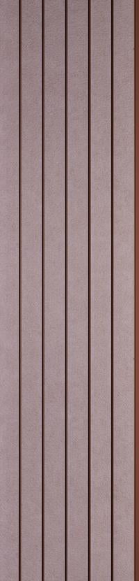 Pink fluted wall panel with textured finish and vertical grooves, showing a louvered pattern with subtle sheen.