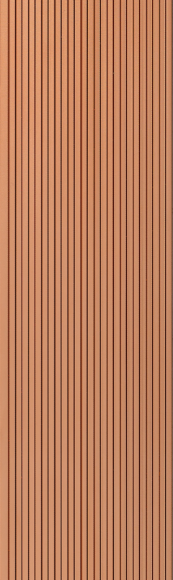 Orange fluted wall panel with textured finish and vertical grooves, showing a detailed pattern of ridges and subtle texture