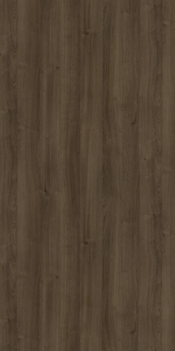 Brown wood grain decorative laminate with suede finish and vertical wood pattern texture