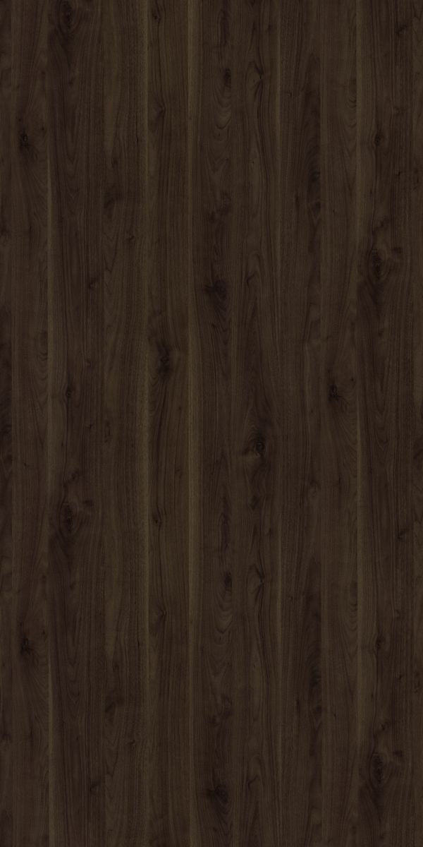 Brown wood grain decorative laminate with suede finish and vertical wood pattern texture