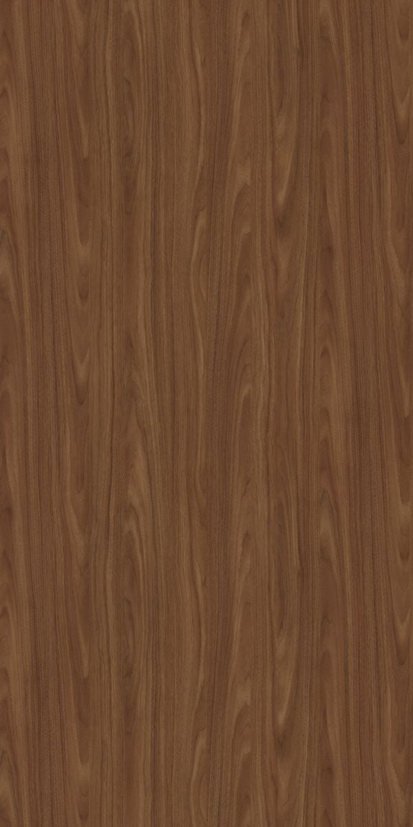 Brown wood grain decorative laminate with suede finish and wavy pattern, showing detailed texture and natural wood