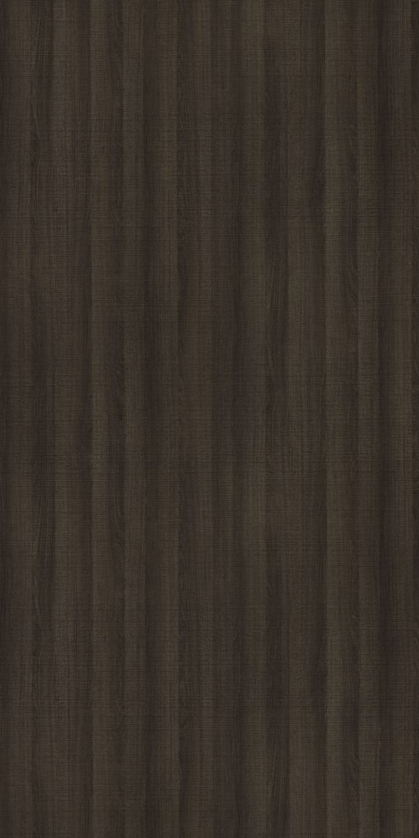 Dark wenge wood grain decorative laminate with suede finish and textured vertical pattern.