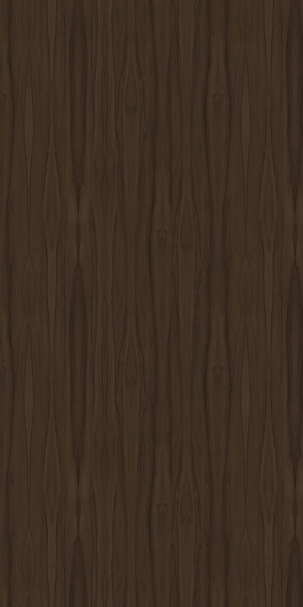 Brown wood grain laminate with suede finish and wavy pattern, showing vertical texture and grain details.