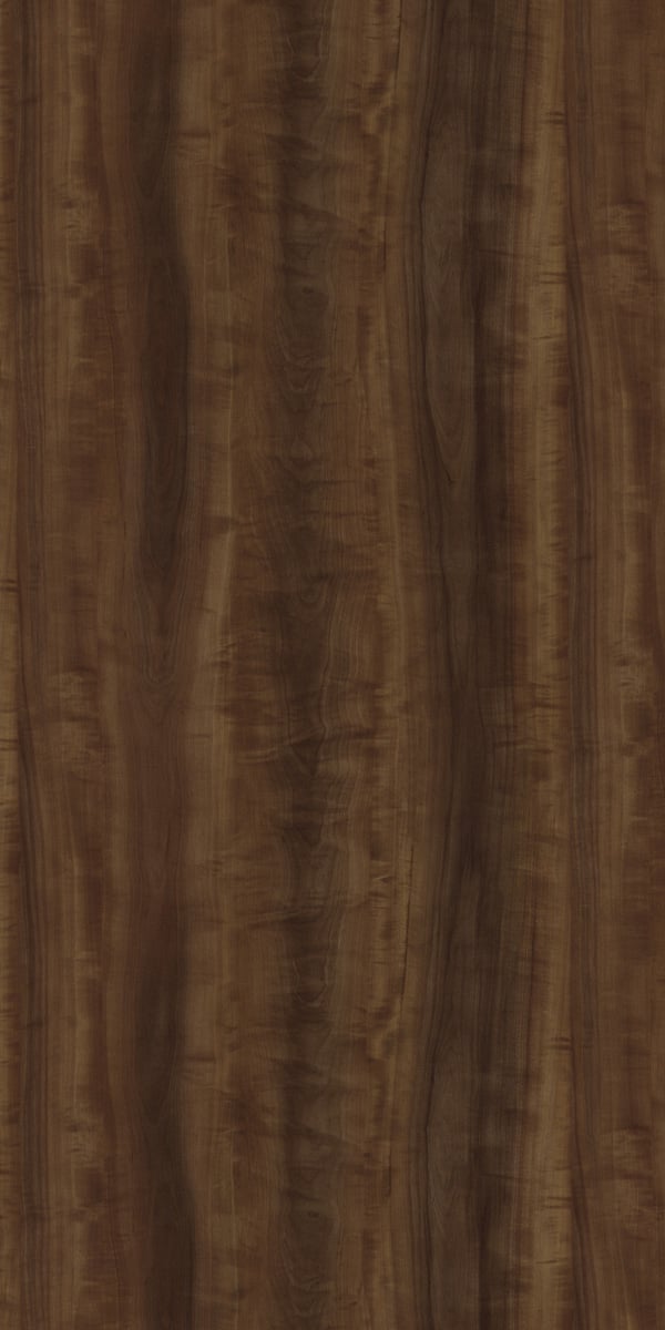 Brown wood grain decorative laminate with suede finish and vertical wood pattern texture