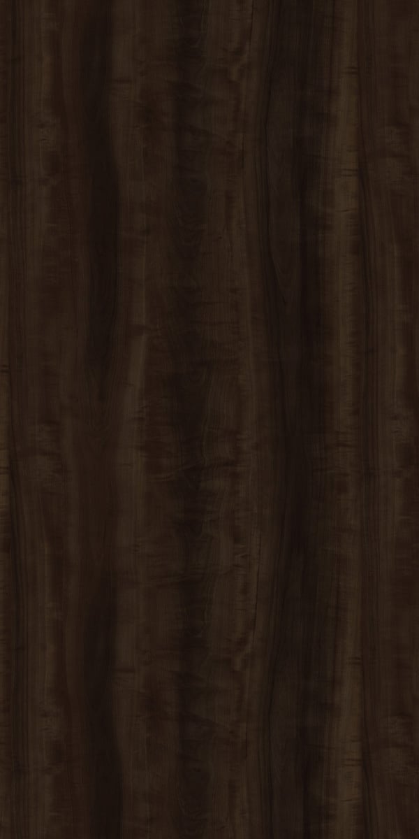 Brown wood grain decorative laminate with suede finish and dark wood pattern texture