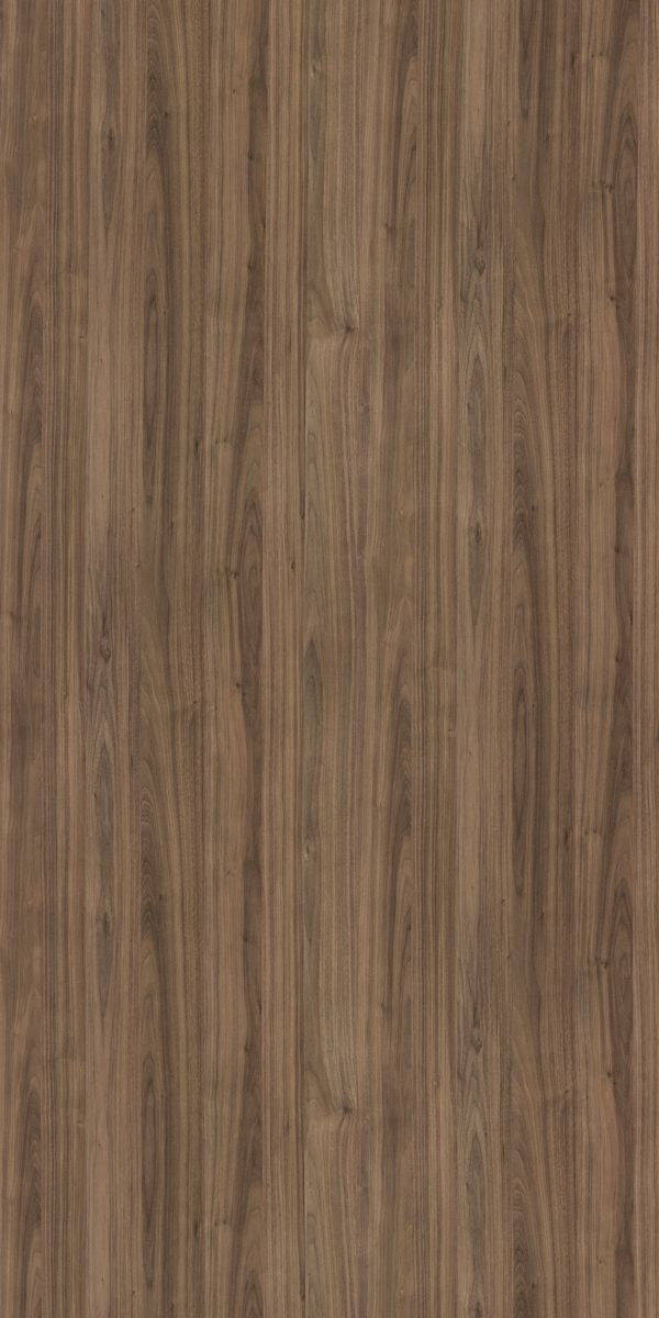 Brown wood grain decorative laminate with suede finish and vertical wood pattern texture