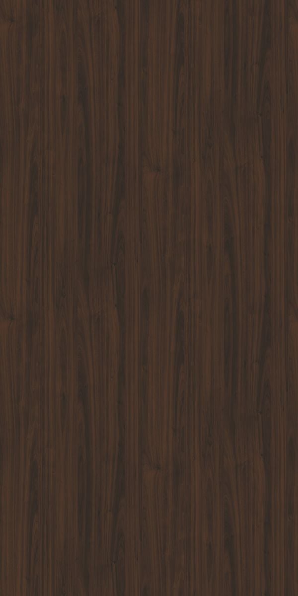 Brown wood grain decorative laminate with suede finish and vertical wood pattern texture