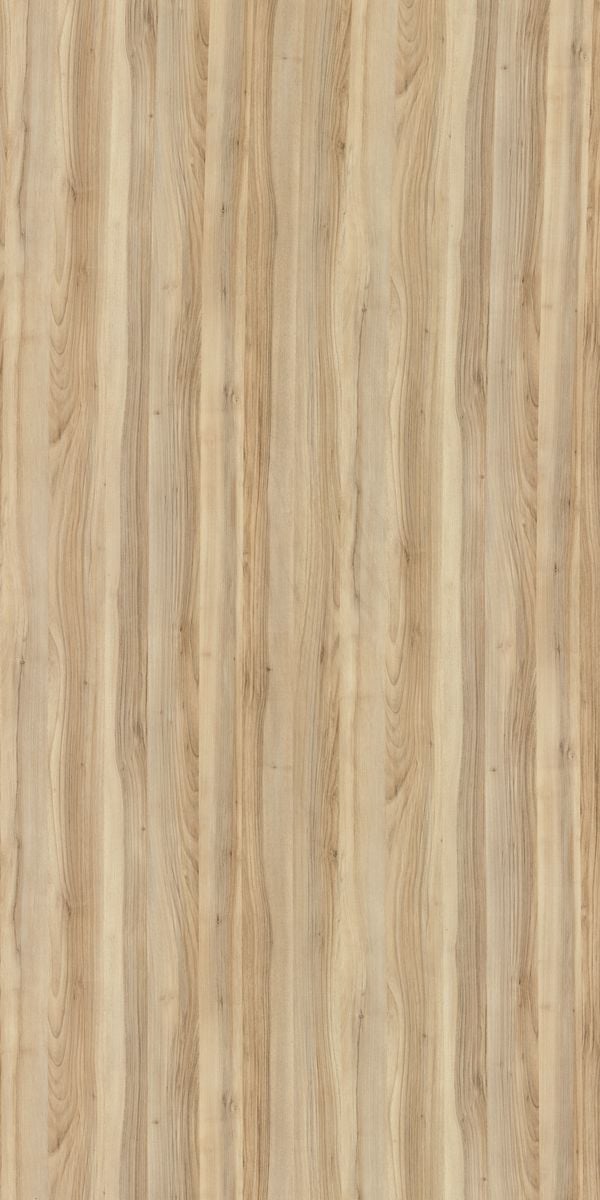 Beige wood grain decorative laminate with suede finish and vertical wood pattern texture