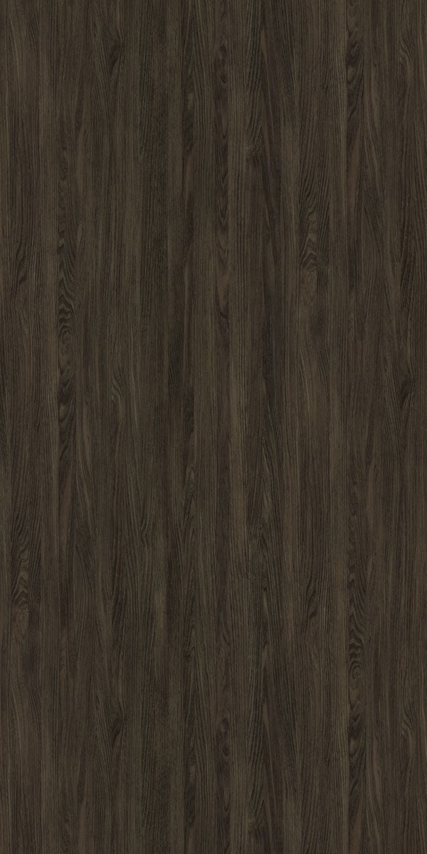 Dark brown wood grain laminate with suede finish and vertical wood pattern texture