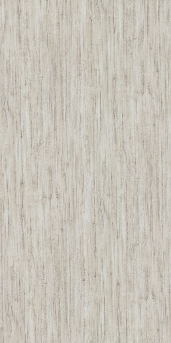 Grey wood grain decorative laminate with suede finish and vertical wood pattern texture