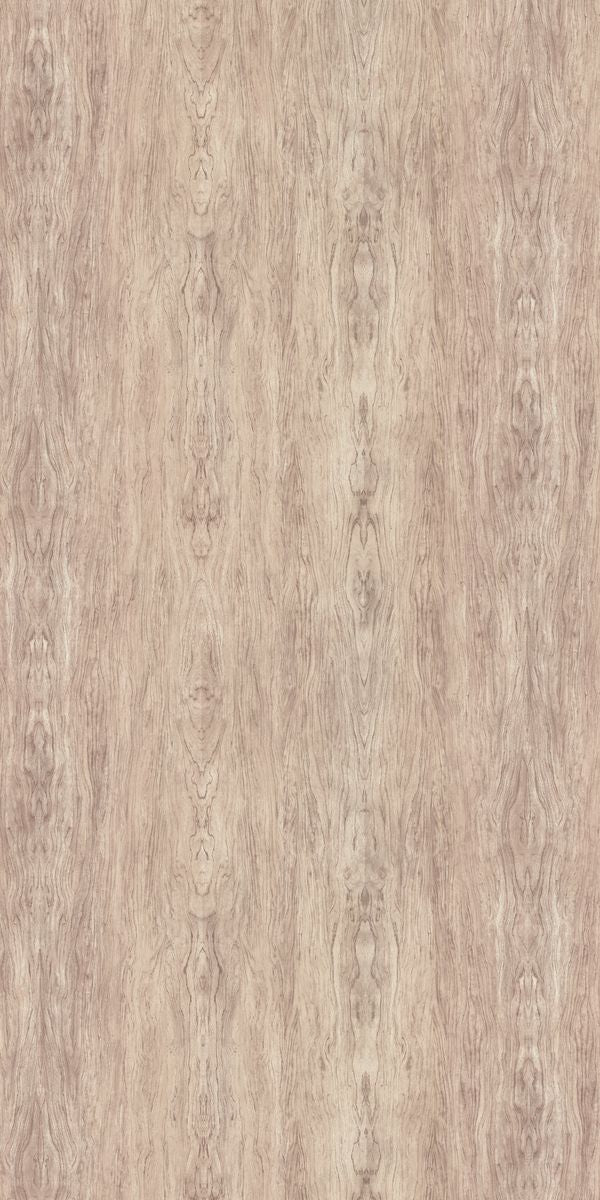 Beige wood grain decorative laminate with suede finish and vertical wood pattern texture