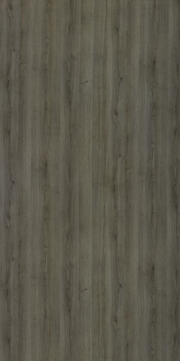 Grey wood laminate with suede finish and wood grain texture, decorative laminate for interior use with vertical wood pattern.