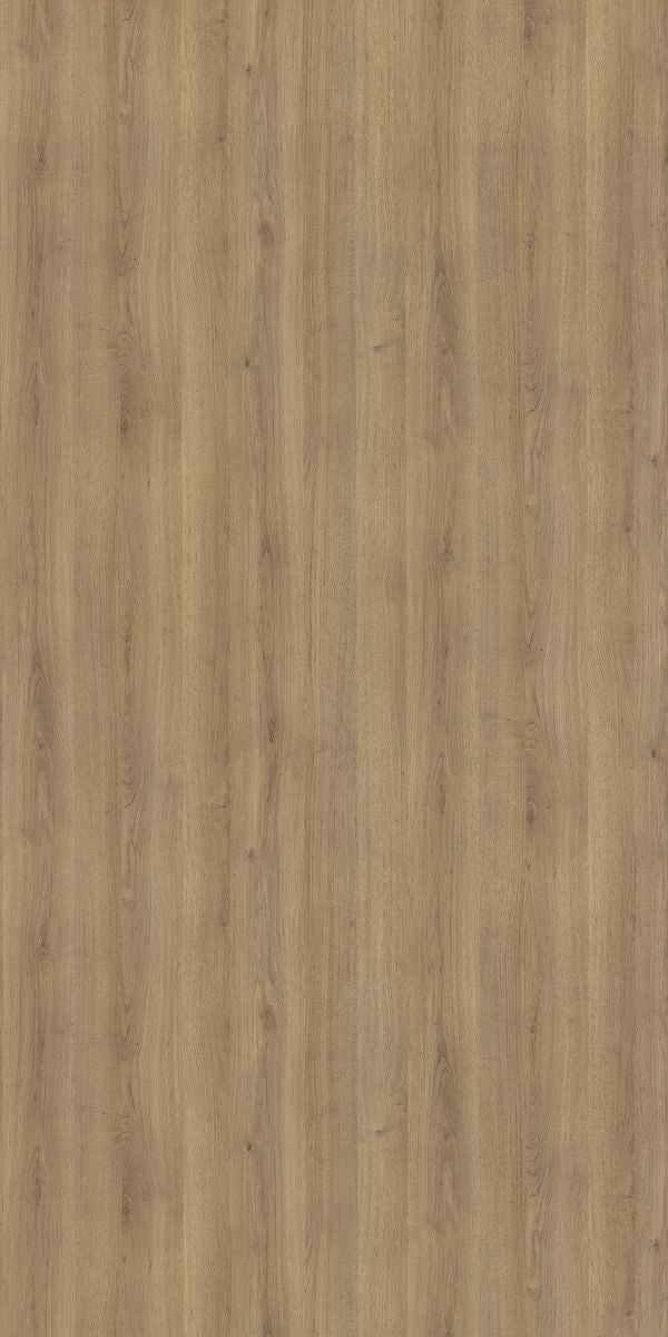 Brown wood grain decorative laminate with suede finish and vertical wood pattern texture