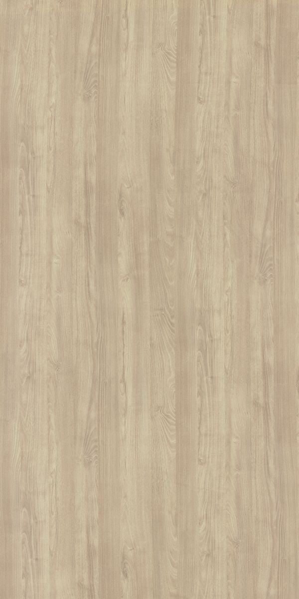 Beige wood grain decorative laminate with suede finish and vertical wood pattern texture