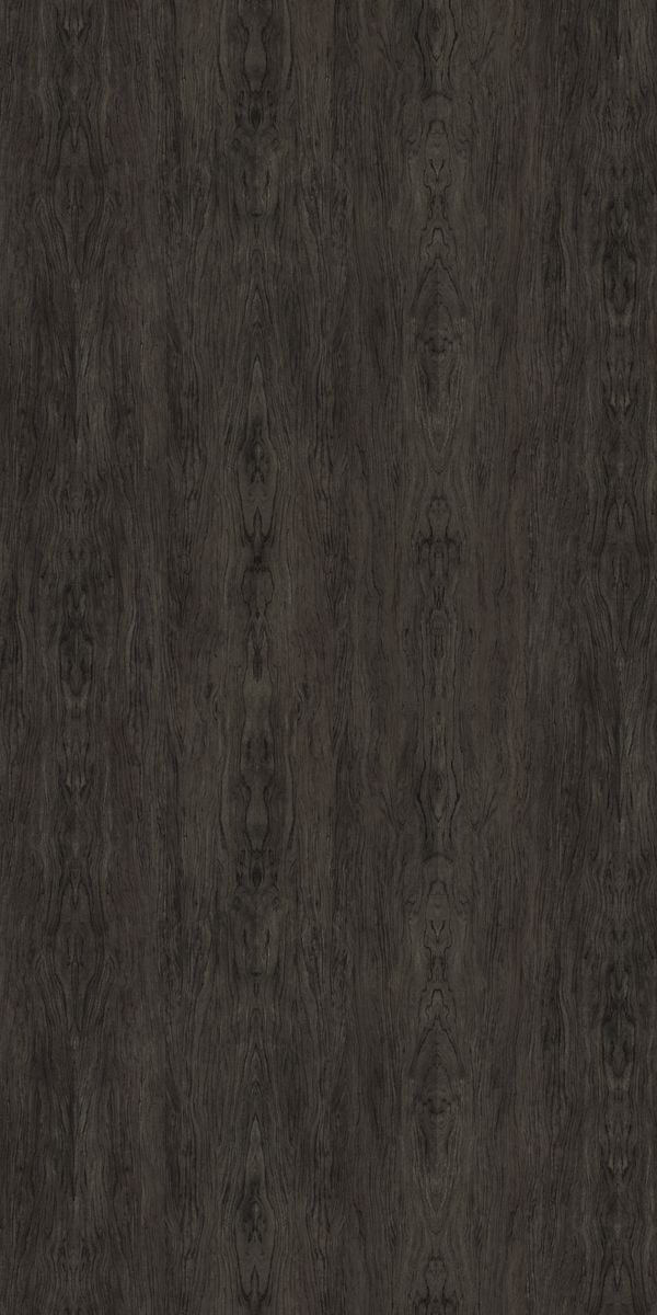 Dark wenge wood grain decorative laminate with suede finish and symmetrical pattern.