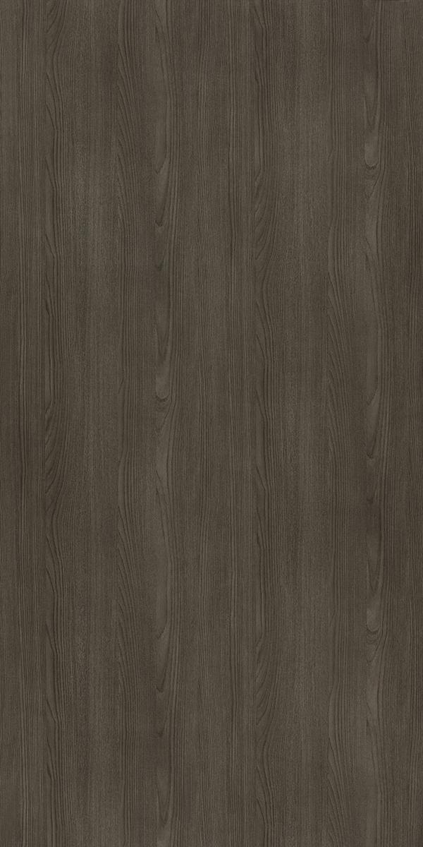 Grey wood grain decorative laminate with suede finish and vertical wood pattern texture