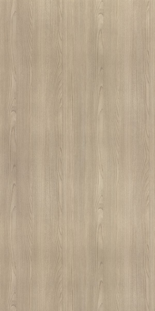 Beige wood grain laminate with suede finish and textured wood pattern, showing vertical grain lines and subtle sheen.