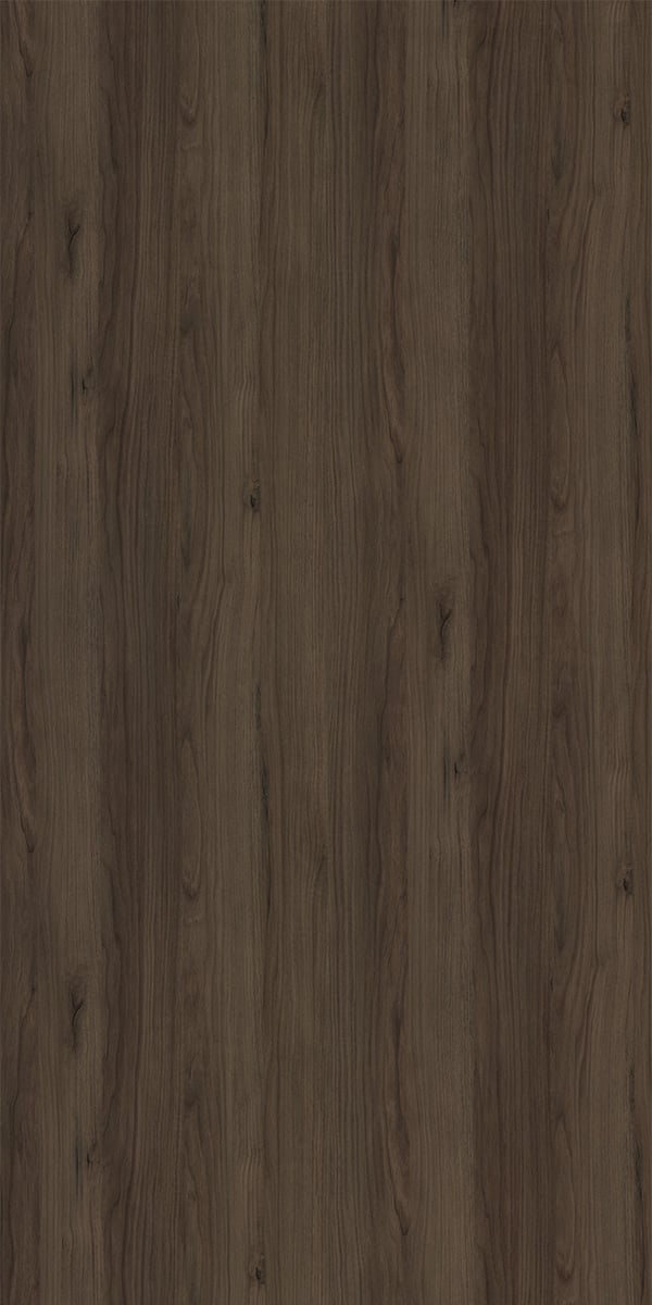 Brown wood grain laminate with suede finish and vertical wood pattern texture