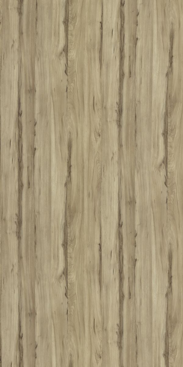 Beige wood grain laminate with suede finish and vertical wood pattern texture.