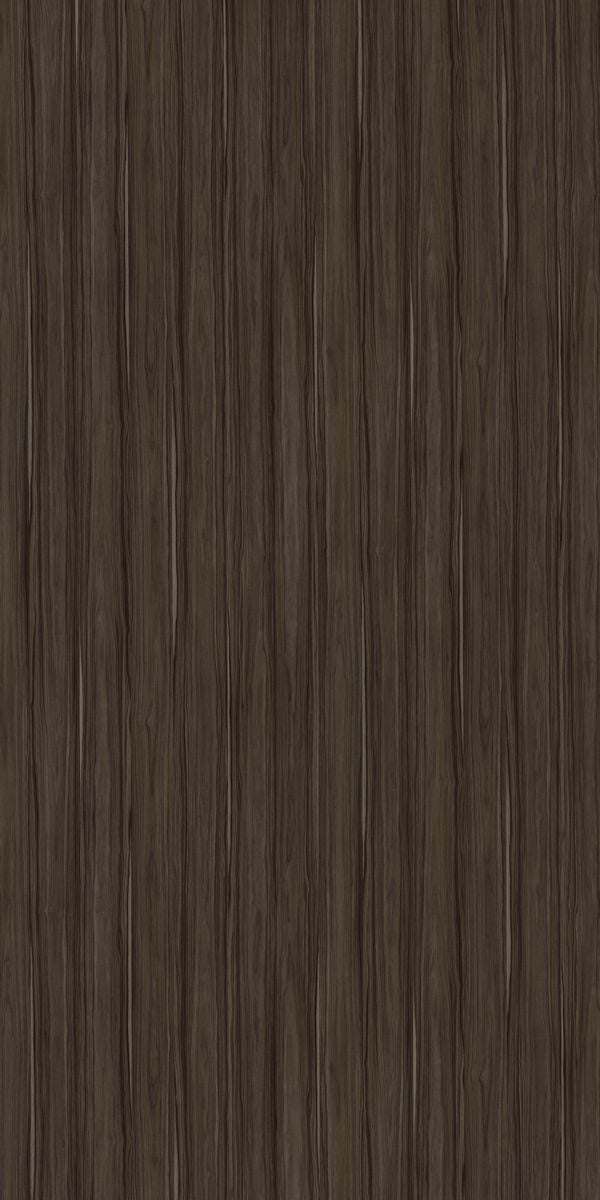 Brown wood grain decorative laminate with suede finish and vertical wood pattern texture