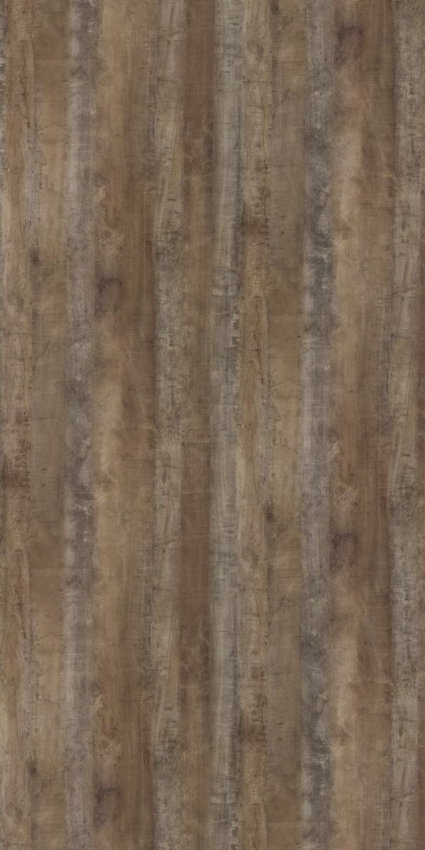 Brown wood grain laminate with suede finish and textured vertical pattern, showing wood-like details and subtle sheen.