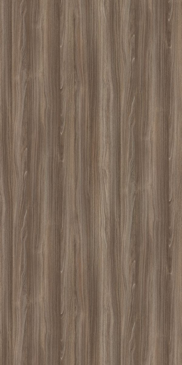 Brown wood grain laminate with suede finish and vertical wood pattern texture.