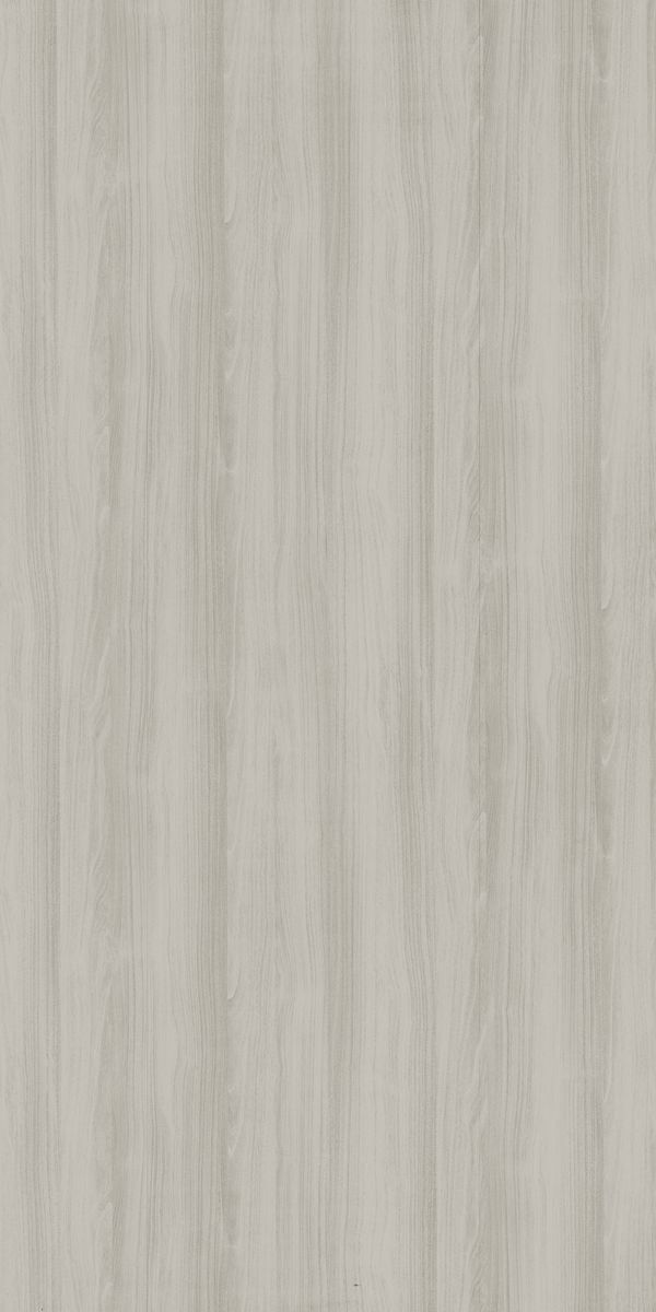 Grey wood grain decorative laminate with suede finish and vertical wood pattern texture