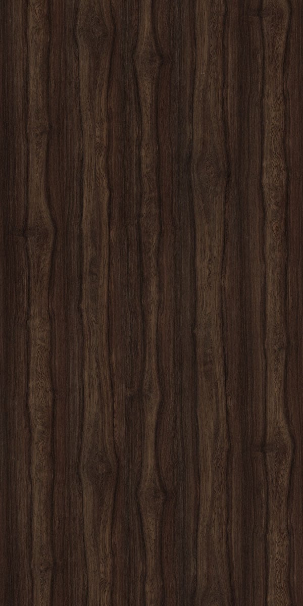 Brown wood grain decorative laminate with suede finish and vertical wood pattern texture