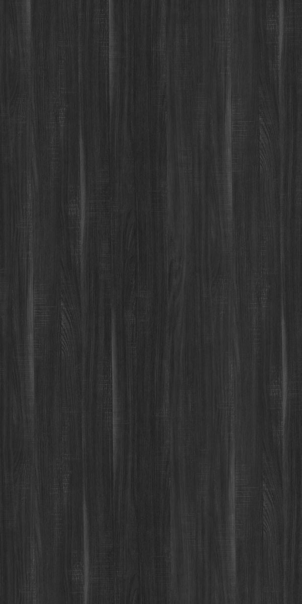 Black wood grain decorative laminate with suede finish and vertical wood pattern texture