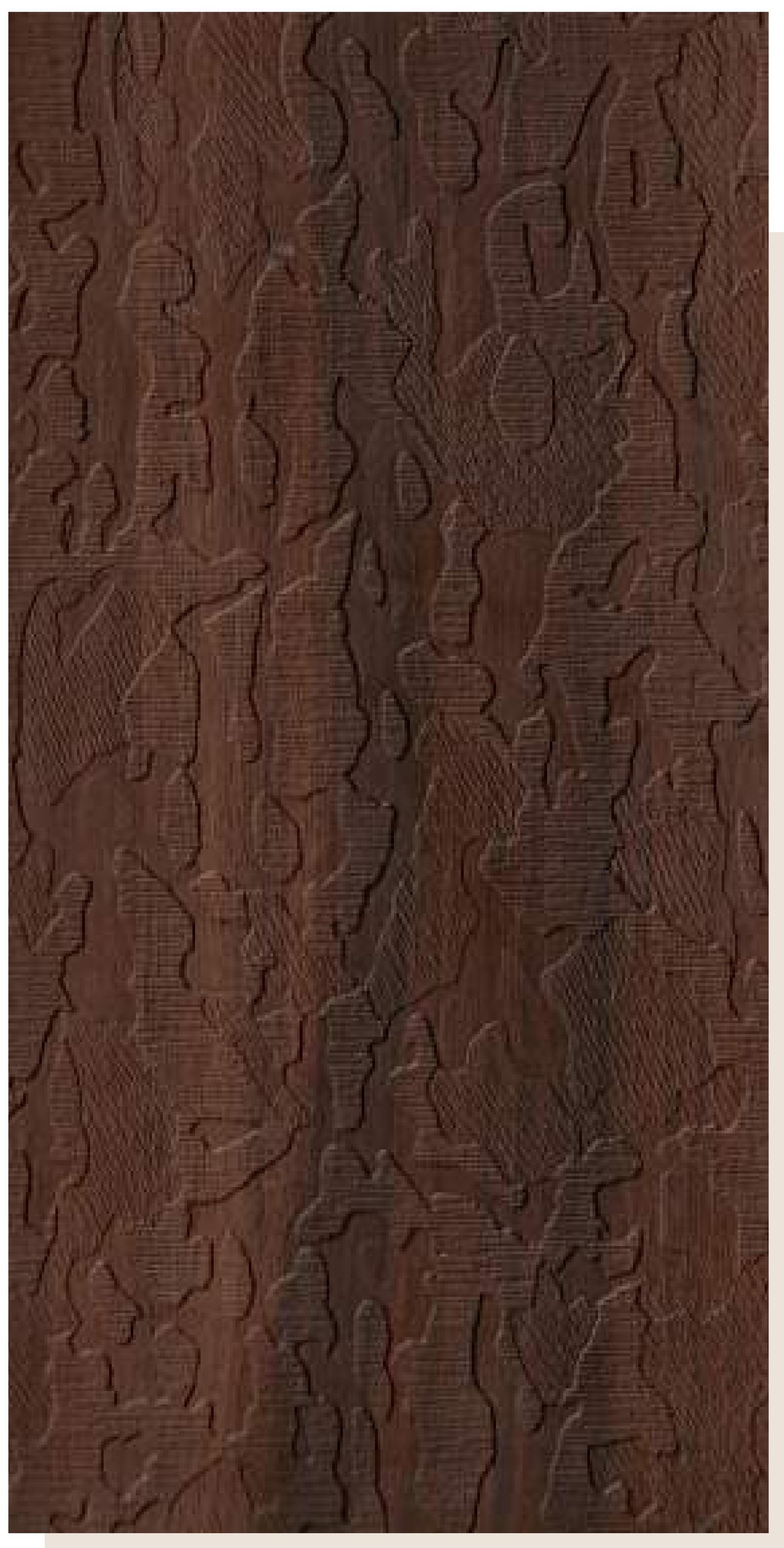 Brown textured laminate with embossed leather-like pattern and varied grain direction.
