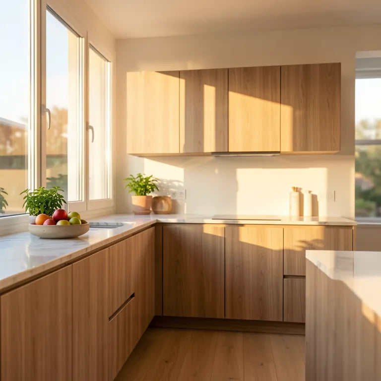 Brown laminate with vertical wood grain pattern and matte finish.