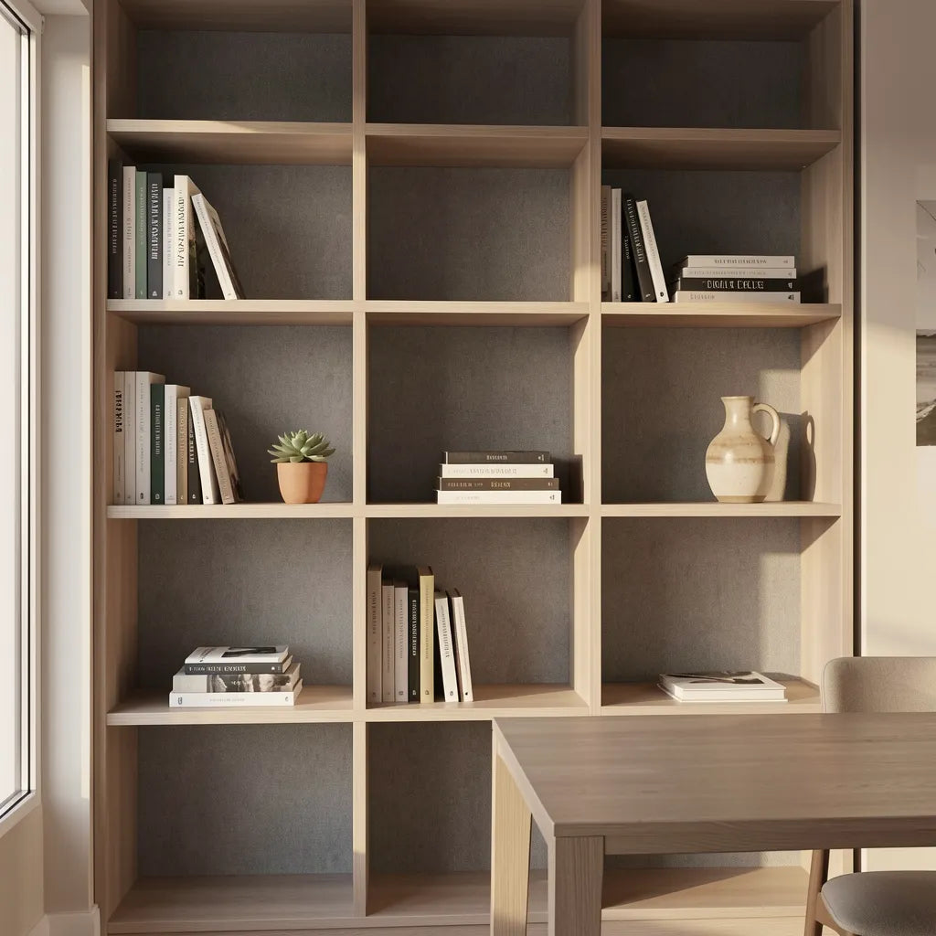 Grey laminate with textured fabric appearance and subtle grid pattern.